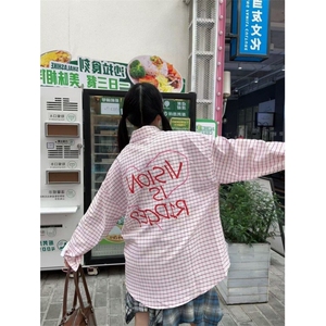 TC642-P45格子Polo领防晒衬衫女字母设计感修身显瘦百搭上衣图片