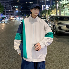 小牛津上衣夹克宽松落肩拼色棒球服外套XZ214-8JK703-P68，男装夹克，星座1204-3