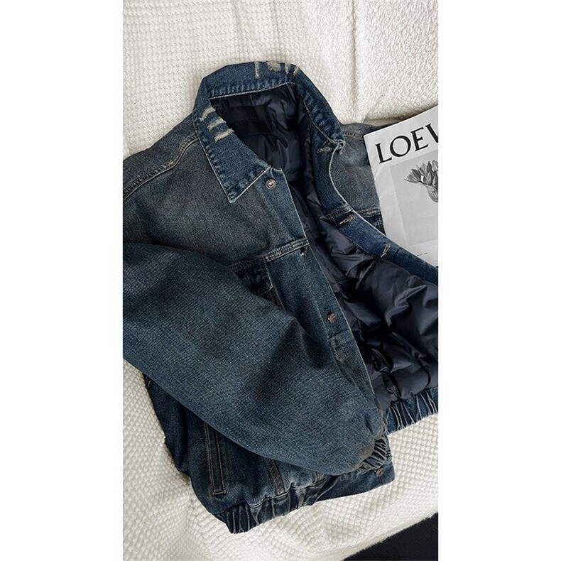 美式复古做旧牛仔羽绒服短款翻领白鸭绒夹克外套男yrf210-TP355,男装夹克,电商A089-1