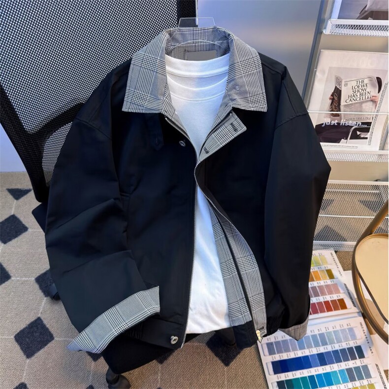 格纹拼接假两件棉服外套男女冬季保暖棒球服夹克翻领W6853-P65,男装夹克,星座412-3