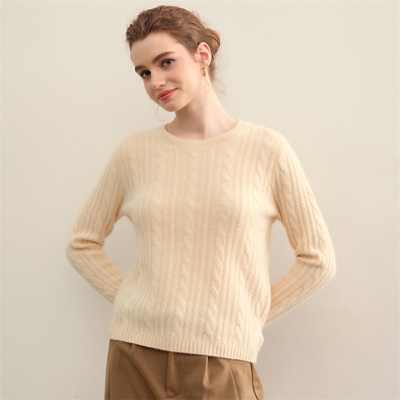 秋冬新款衫女圆领加厚七针麻花宽松套头长袖打底衫，女装针织衫/毛衣，蒙莲贝斯