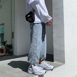 腰果花牛仔裤男潮牌束脚春秋炸街痞帅韩版潮流设计感男装k85-p45图片
