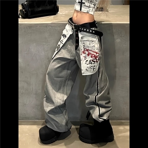 NK1007-P58 美式复古辣妹街头风设计感牛仔裤女秋季新款反穿,男装牛仔裤,电商B323A