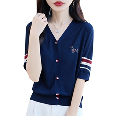 夏季新款莱赛尔天丝tb小狗开衫短袖女宽松百搭显瘦时尚休闲上衣，女装针织衫/毛衣，暖娇绒