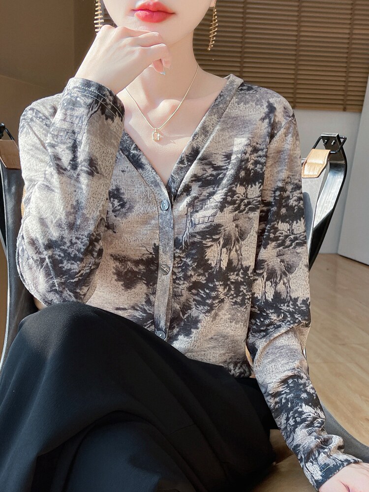 夏季轻薄开衫薄款外套长袖披肩空调防晒宽松女针织衫V领毛衫,针织衫/毛衣,绒宛羊绒