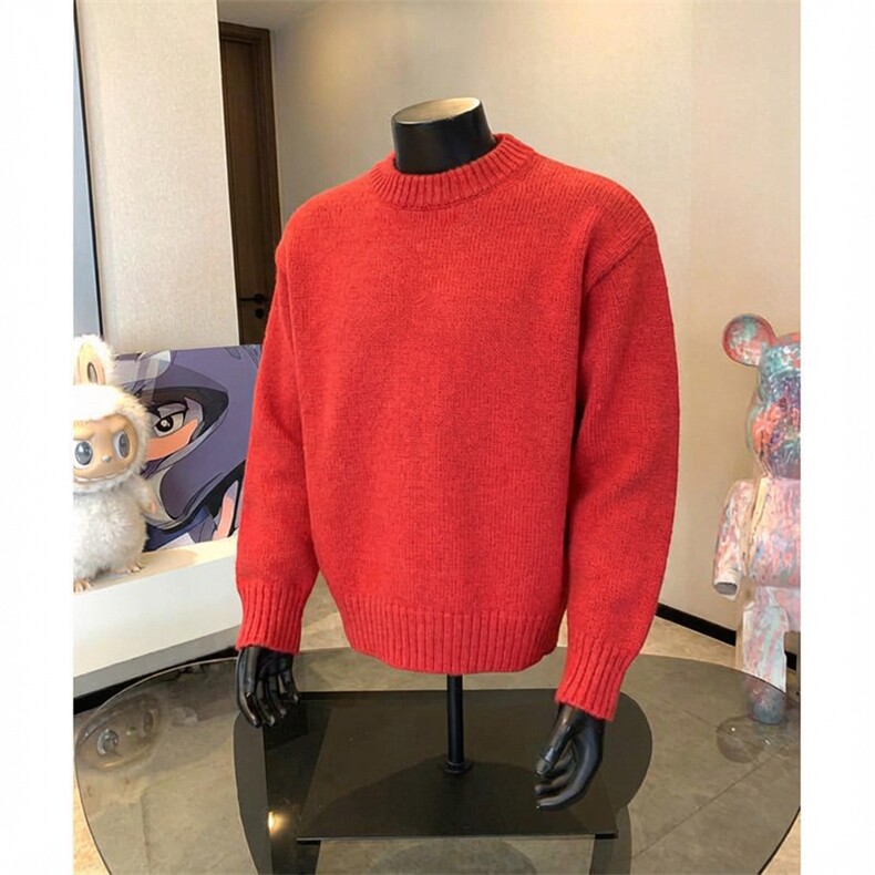 重磅秋冬男女纯色打底针织衫圆领套头半高领毛衣美式复古休闲上衣，男装T恤，电商A443