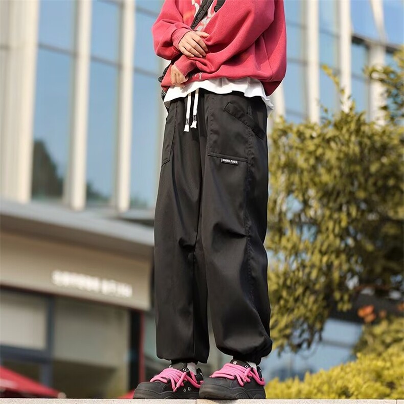 纯色美式束脚运动裤男早秋工装阔腿裤子卡其色休闲裤YK59-2/P45,男装休闲裤,星座506