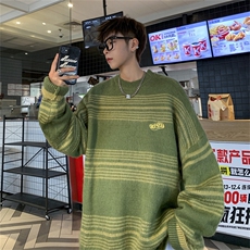 高级感慵懒风日系复古学院条纹毛衣情侣针织衫上衣MY0887-P50，男装针织衫/毛衣，星座308B-1