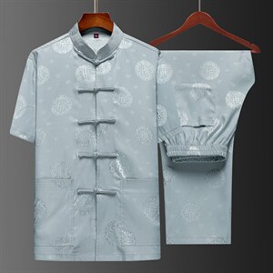 2023夏季新款唐装印花中老年男装套装宽松休闲舒适风短袖唐装,男装民族服装,电商B212（原钱塘6029）