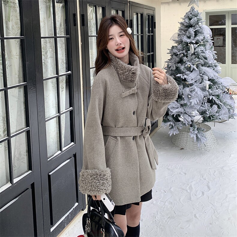 新款灰色高级感时尚毛呢内胆白鸭绒羽绒服5826-P235-K358,女装羽绒服,2C159
