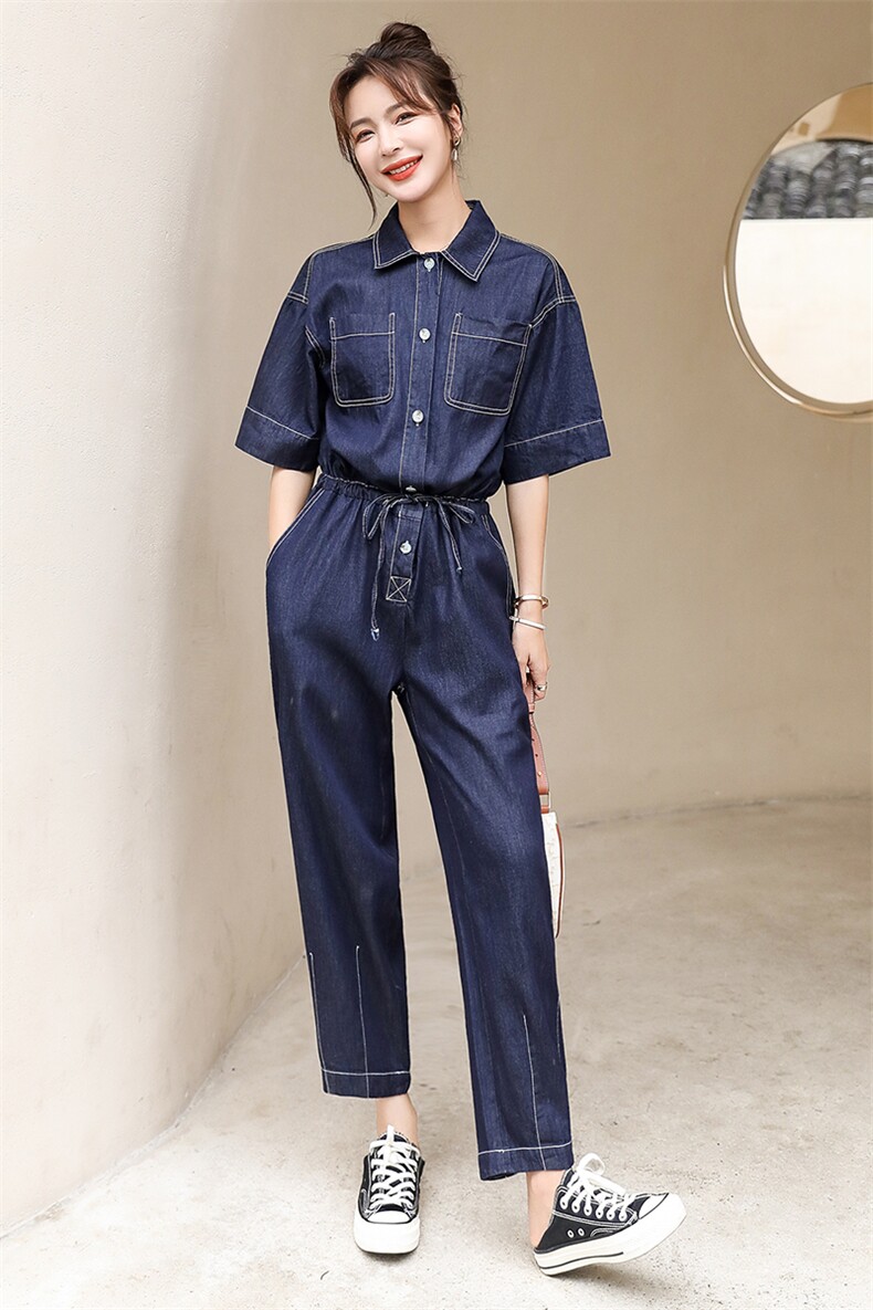 工装牛仔连体裤女2025年春夏新款时尚休闲减龄高腰修身直筒连衣裤图片