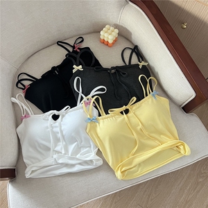 奶黄色纯欲甜辣风isn吊带小背心女新款氛围感蝴蝶结上衣图片