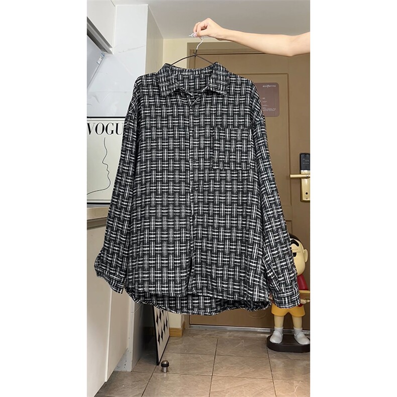 复古宽松休闲细格子衬衫男薄款长袖百搭外套C2261-特价P42,男装衬衫,电商A007