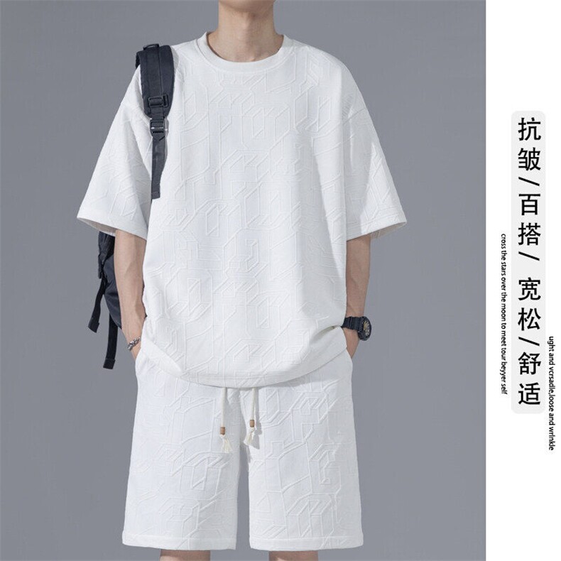 2025夏季新款港风无影墙大码肌理感短袖套装M-5XHQ25440-P50,男装休闲套装,电商A022