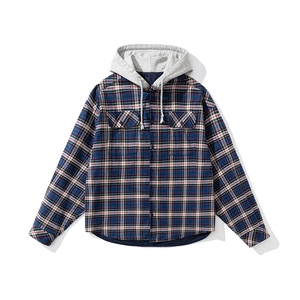 白底连帽格子衬衫男大码M-5XL.棉帽子聚酯纤维CS77918P60,红黑格子大衣内搭配什么衣服图片