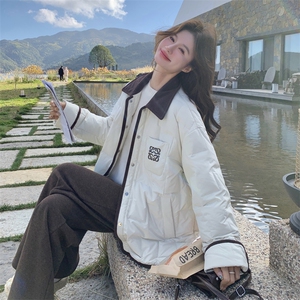 设计感保暖灯芯绒拼接羽绒服女2025年冬季新款减龄慵懒风流行外套图片