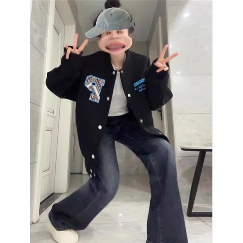J9851-P63美式新款宽松休闲百搭立领情侣棒球服外套,女装短外套,星座617A-2