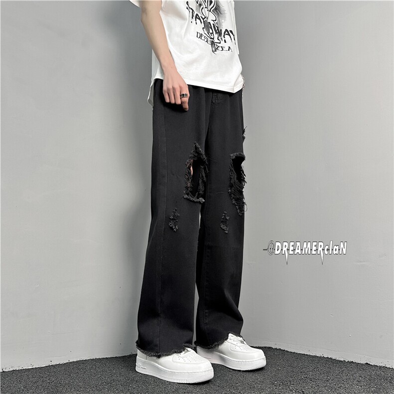 k1019-p50-控78M-5XL抖音美式高阶黄泥破洞拉链宽松大码牛仔裤,男装牛仔裤,星座116
