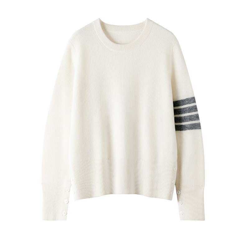 2025春秋新款羊绒衫女100纯山羊绒保暖加厚上衣圆领拼色针织套衫，女装羊绒衫，绒知纯羊绒