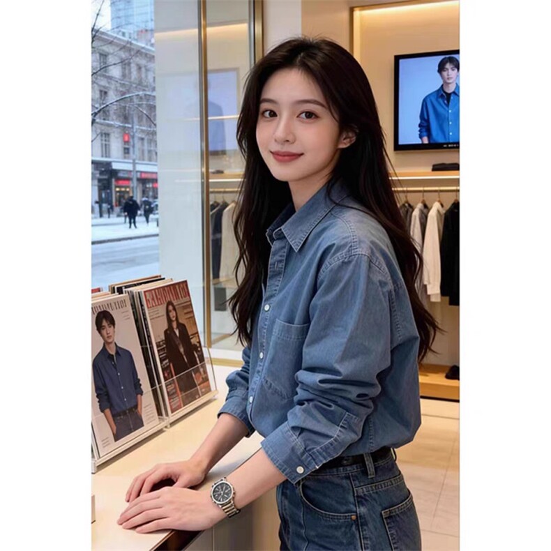 现货春季新款男女牛仔长袖衬衣美式复古开衫上衣外套WLC700-P45,男装衬衫,星座1008