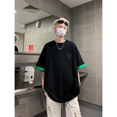 T9260-P47-X59---棉-纯色撞色日系情侣短袖刺绣T恤，男装T恤，电商B225