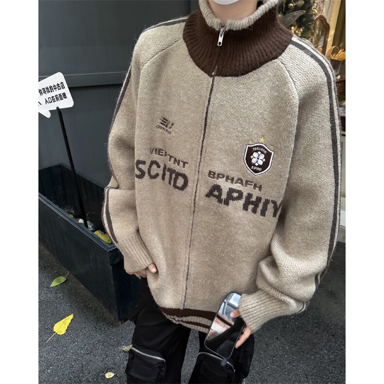 美式插肩立领毛衣外套男女秋季宽松羊毛针织衫拉链开衫,男装针织衫/毛衣,星座410-6（原星座1304-1）
