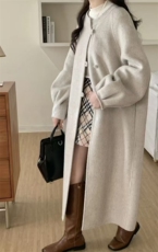 赫本风绵羊毛双面毛呢外套女中长款灯笼袖排扣大衣高级感，女装双面呢大衣，依嘟服饰