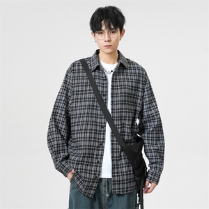 潮流格子衬衫男港风休闲长袖外套青少年男装2377P35图片