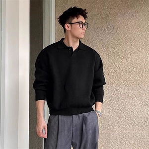 网图M-8XL重磅复古海鸥领针织毛衣V领纽扣POLO衫 A025-PM106-P60图片
