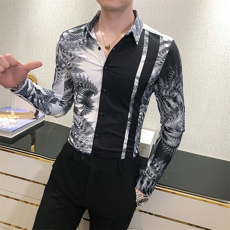 2021春秋男衬衫英伦长袖上衣印花男装韩版修身四季潮流衬衣H840-P55,男装衬衫,星座419（原A233）