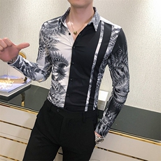 2021春秋男衬衫英伦长袖上衣印花男装韩版修身四季潮流衬衣H840-P55，男装衬衫，星座419（原A233）