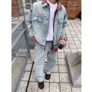 复古高街水洗设计感做旧短款牛仔外套男女潮牌宽松夹克图片
