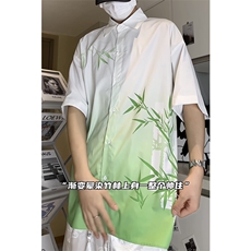 新中式风冰丝衬衫渐变竹节盘扣垂感衬衣C2320-特P38控59，男装衬衫，星座1213