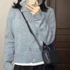 时尚女装Polo领波纹开衫羊毛柔软舒适高品质保暖毛衣，女装羊毛衫，旭驰羊绒