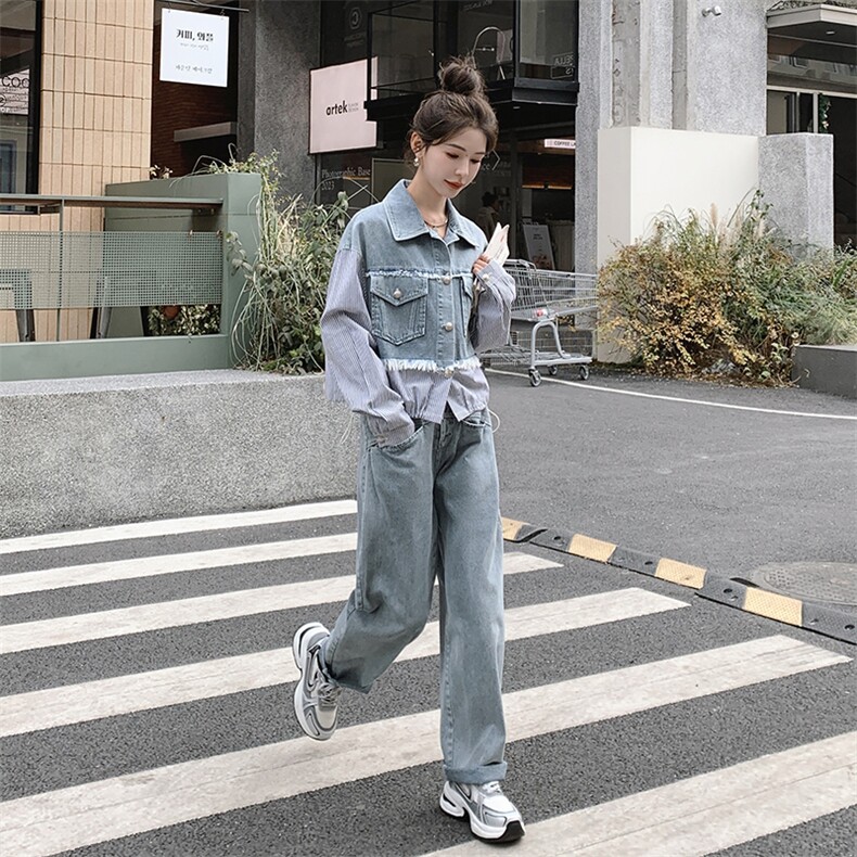 春季新款牛仔时尚两件套女宽松显瘦百搭休闲套装,女装套装/套裙,秋水欣儿