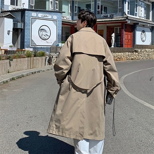 特批90无差价大码简约纯色韩系中长款风衣男时尚美式复古外套J541图片