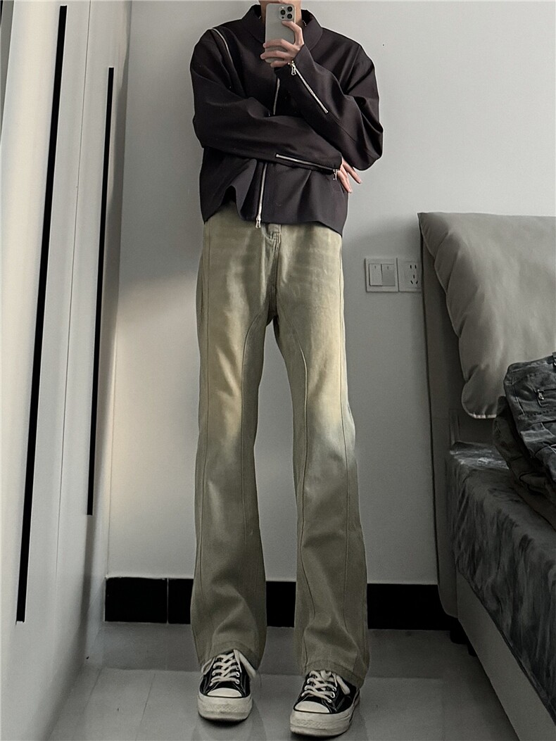美式高街vibe拼接黄泥牛仔裤修身直筒裤XZ310A-4-NZ27JG,男装牛仔裤,星座310A-4