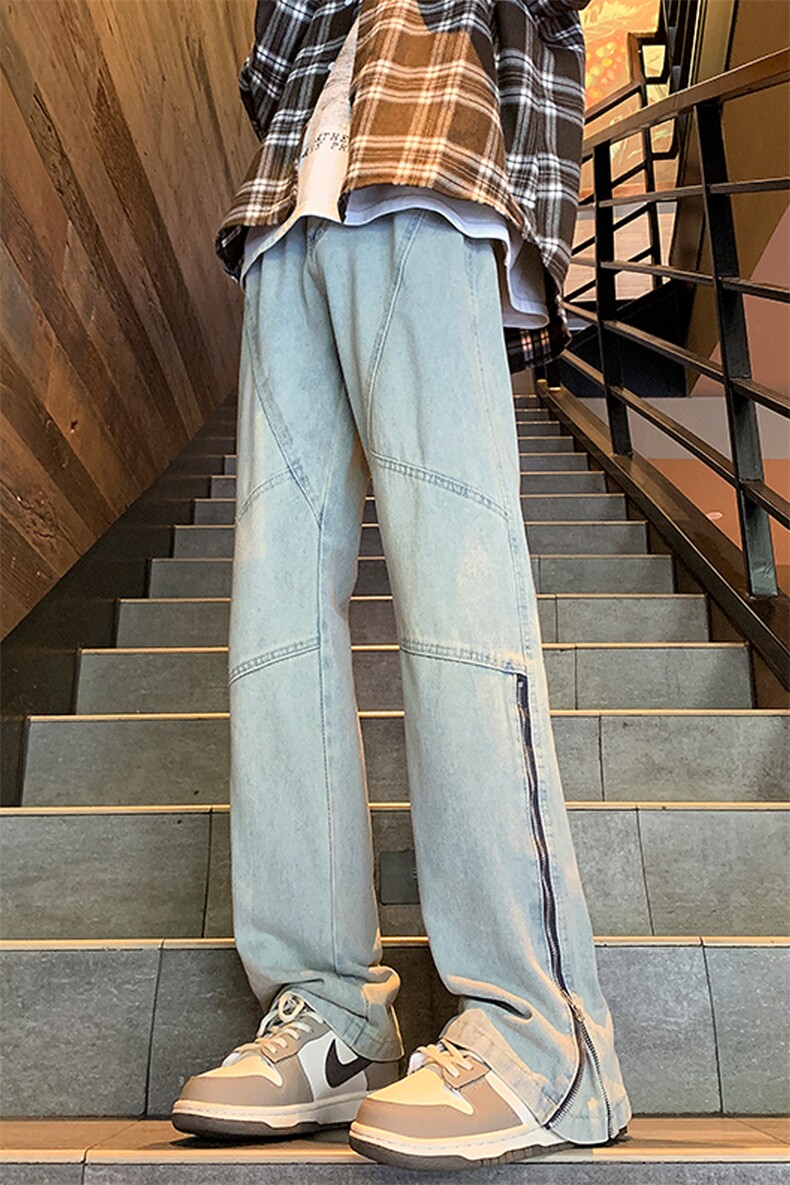 现货2024春秋款小众牛仔裤男拉链装饰-P55-限价68,男装牛仔裤,星座310A-1