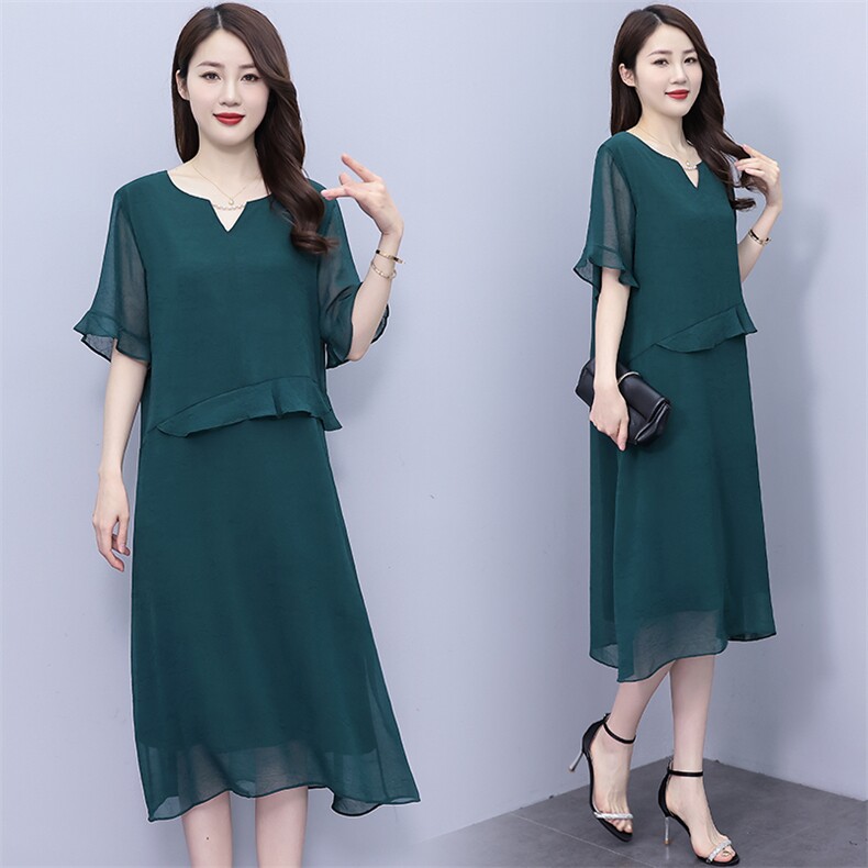 200斤胖妈妈大码女装雪纺连衣裙夏季新款洋气宽松遮肚子显瘦裙子，女装连衣裙，深妍伊美