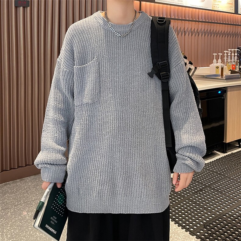 秋款男圆领套头毛衣工装口袋休闲打底外套M5643 P55图片