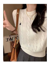 26老钱风针织经典圆领小马刺绣短袖秋夏款柔软透气自带凉感可机洗，女装T恤，美莎羊绒