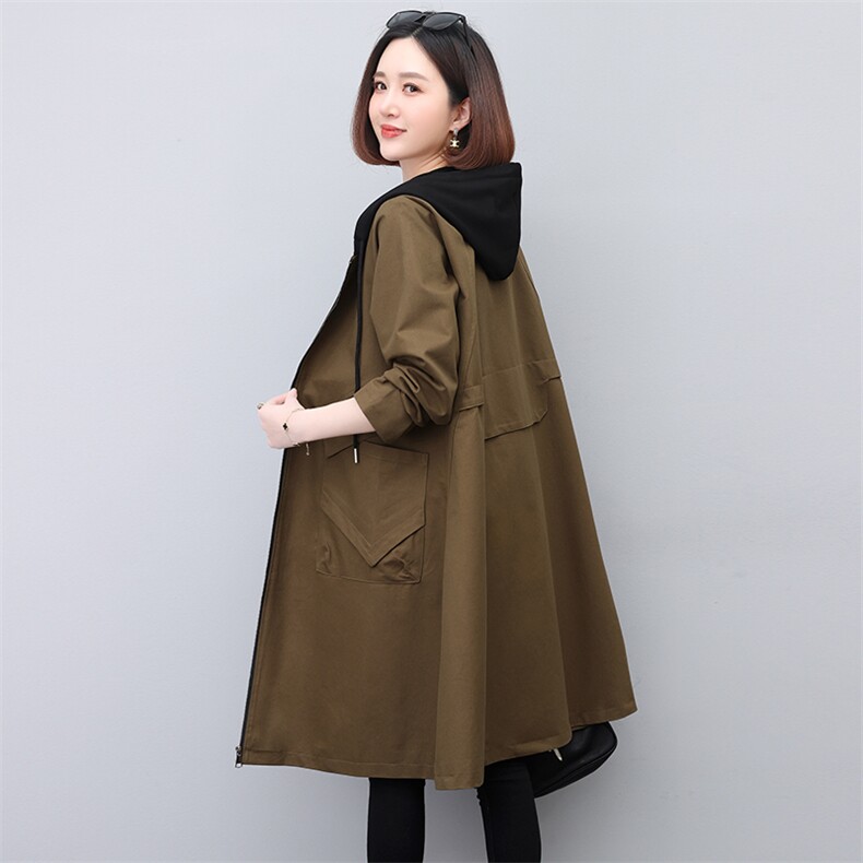 连帽风衣外套女春秋2023年新款胖MM宽松大码中年妈妈高端长款风衣图片