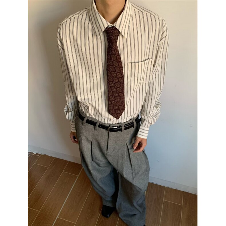 JY772-P43复古条纹衬衫男长袖高级感修身美式做旧蓝色休闲衬衣,男装衬衫,星座1501-3