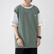 新款美式潮牌休闲圆领袖子拼色潮流青少年男士上衣ZDY3415-P49，男装T恤，星座717