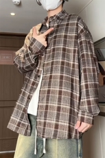 已出货宽松格子长袖衬衫男KD629-P30，男装衬衫，电商D312-1