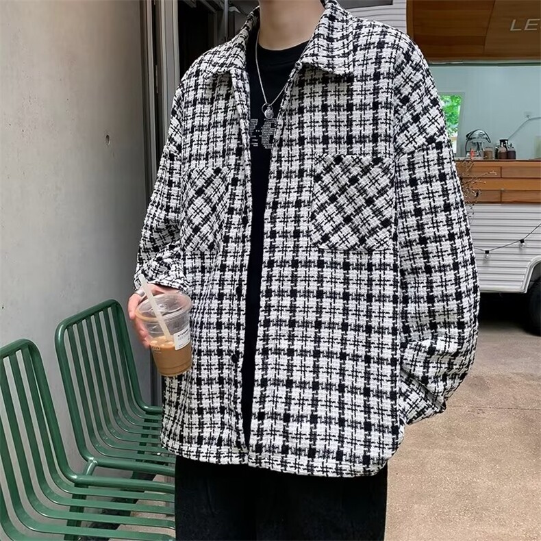 格子长袖衬衫男士韩版潮流休闲衬衣春秋ins潮牌宽松外套C2302,男装衬衫,星座1116A-1（原606A）
