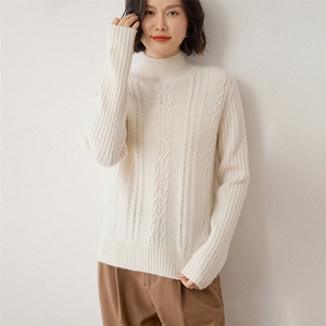 秋冬简约气质纯色半高领保暖减龄毛衣针织35%羊绒衫,女装羊绒衫,雪山红莲