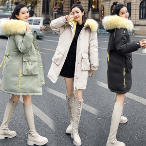 2020棉服刺绣女中长款新款冬季韩版时尚气质收腰工装棉衣 派克服图片