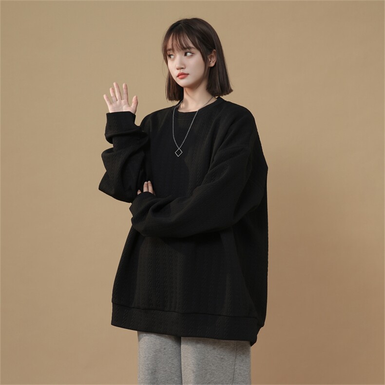 W9003/P35春装新款现货提花卫衣男长袖T恤大码宽松圆领上衣外套，男装T恤，电商A141