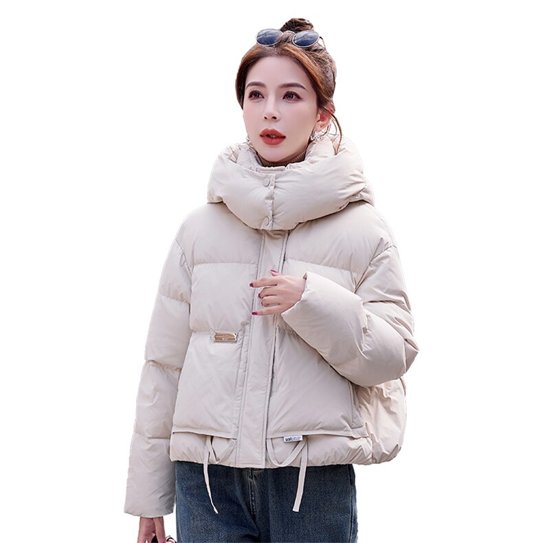 欧货连帽短款羽绒服女2024年冬季新款小个子白鸭绒面包服保暖外套,女装羽绒服,韩蜜菓